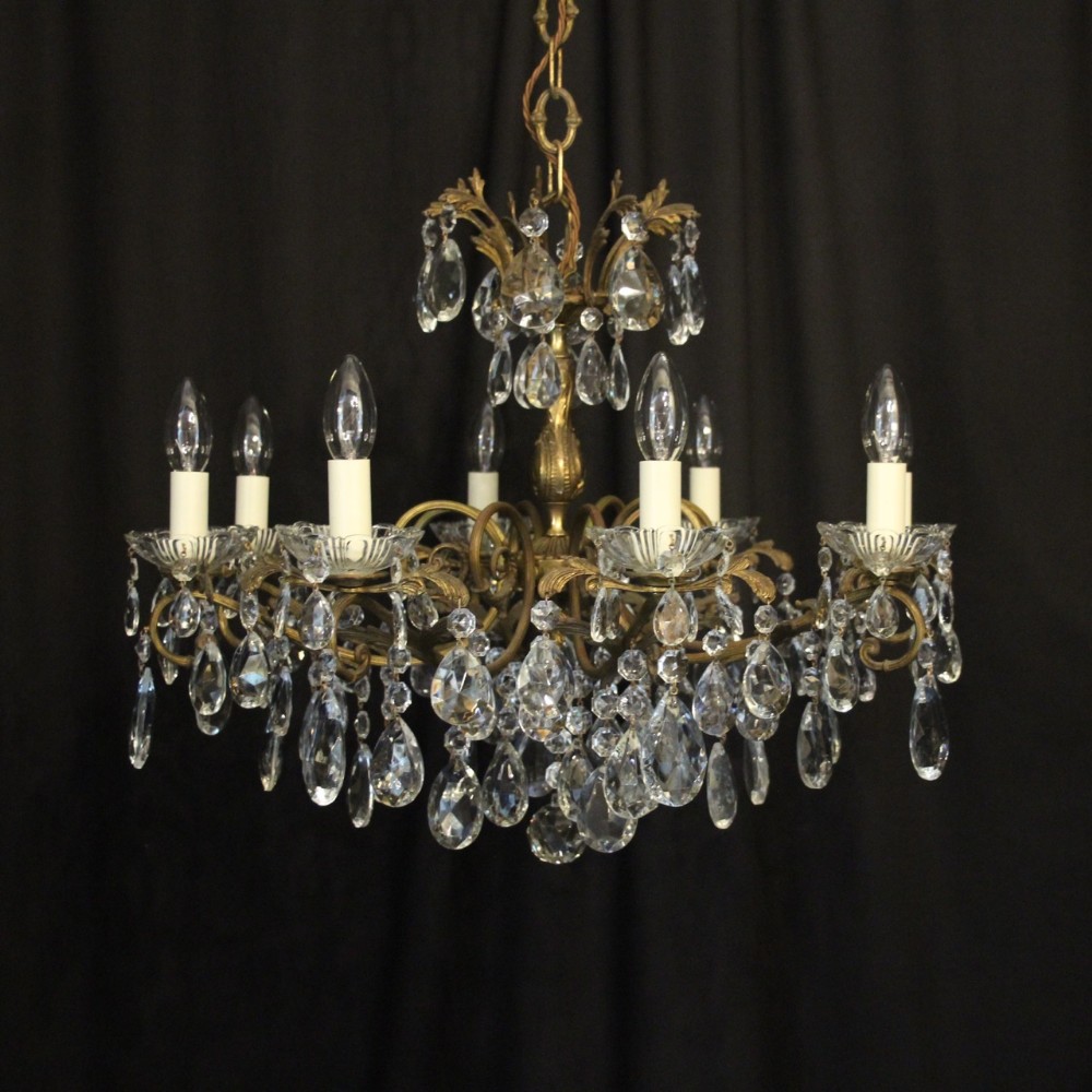 Italian Gilt & Crystal 8 Light Antique Chandelier
