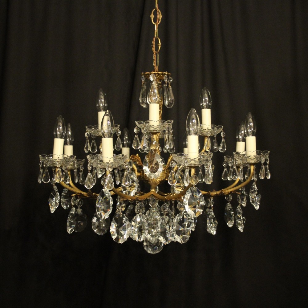 Italian Gilded & Crystal 12 Light Double Tiered Antique Chandelier