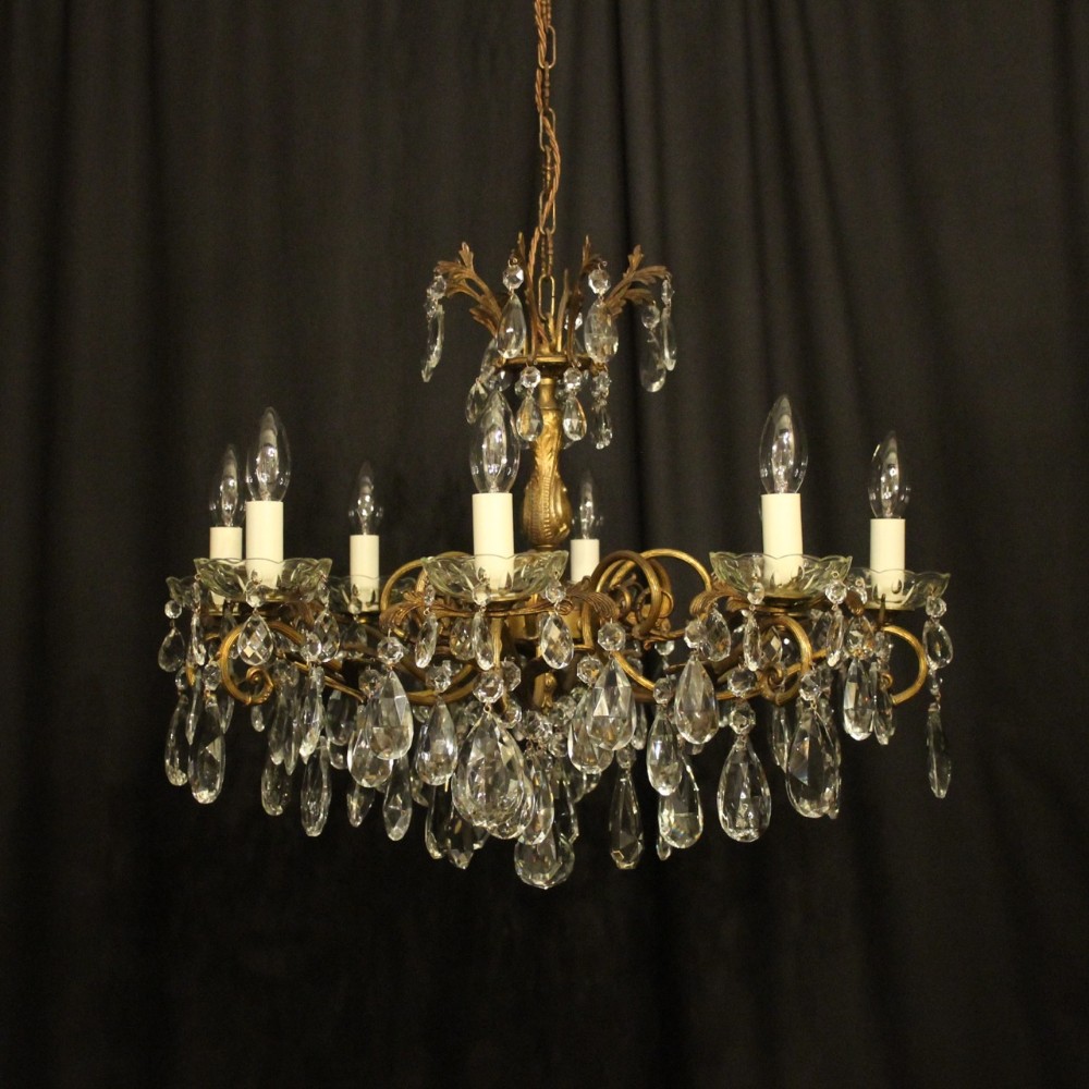 Italian Gilt & Crystal 8 Light Antique Chandelier