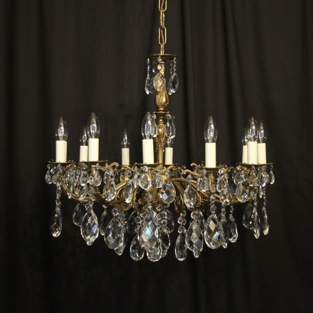 Italian Gilded & Crystal 12 Light Antique Chandelier