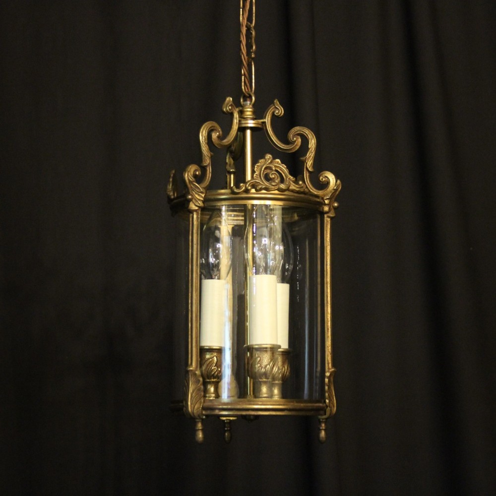 French Gilded Convex Triple Light Hall Lantern