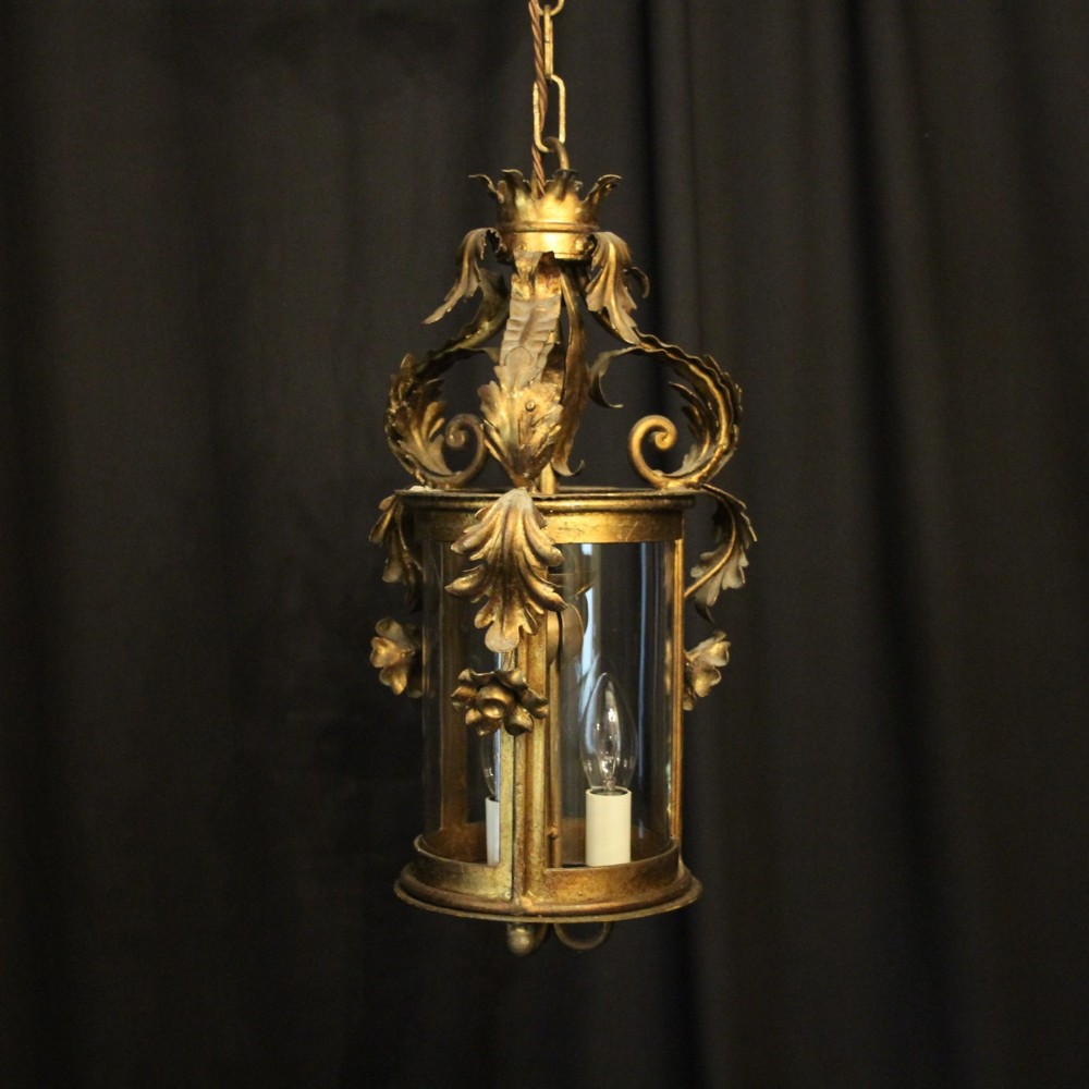 Italian Gilded Convex Triple Light Hall Lantern