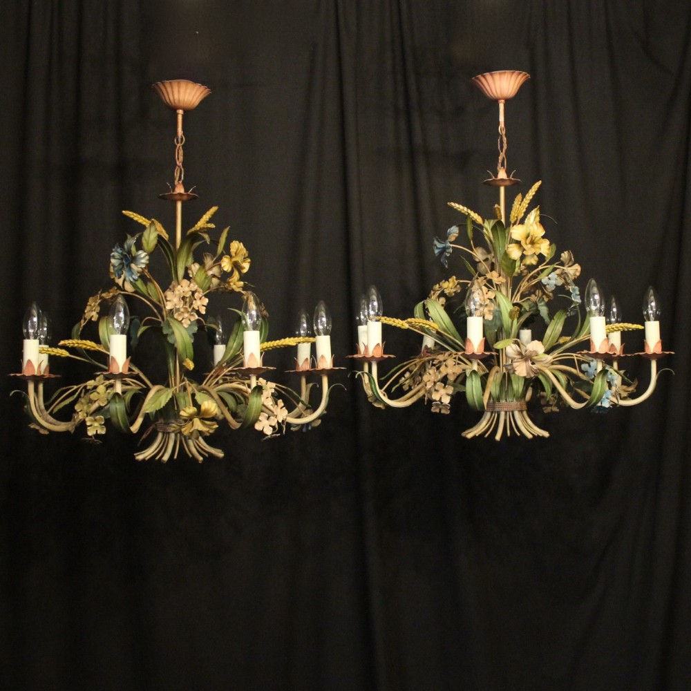 French Pair Of Toleware 8 Light Chandeliers