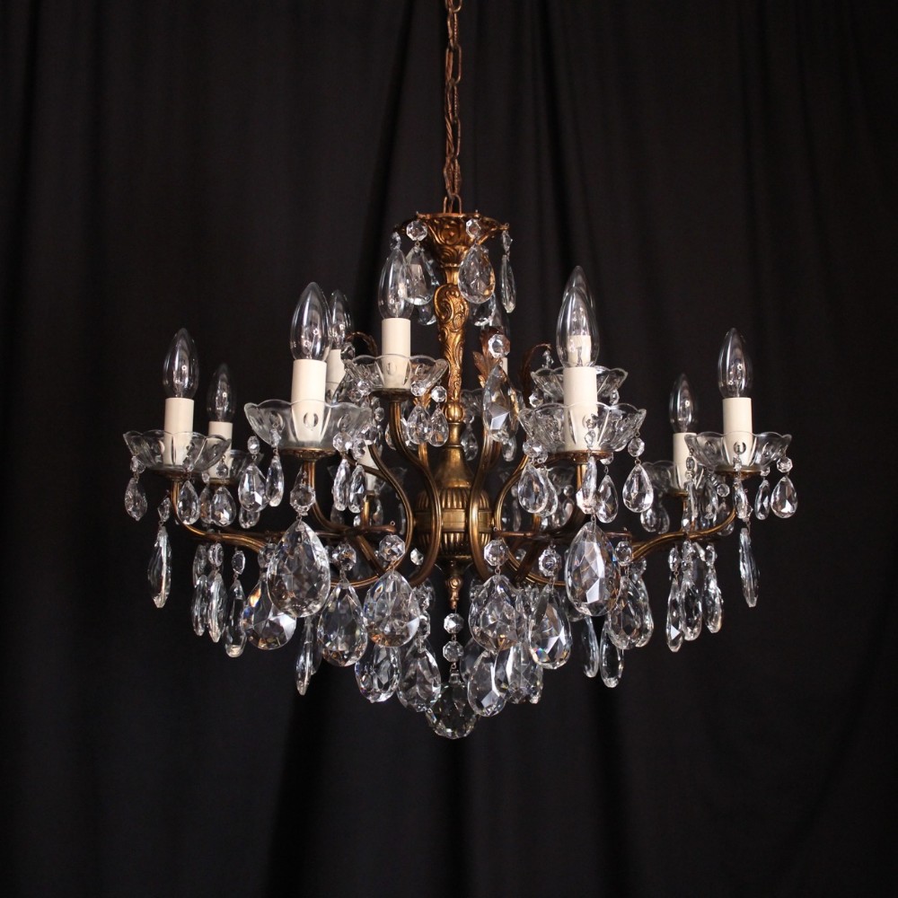 Italian Gilded 12 Light Double Tiered Antique Chandelier