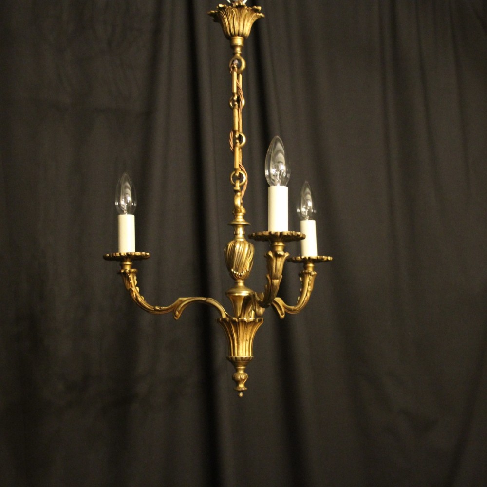 French Bronze Triple Light Antique Chandelier