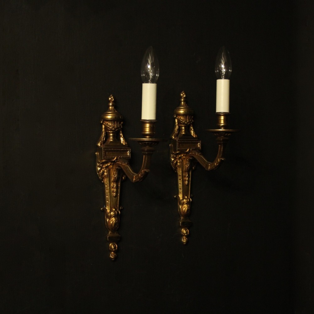 French Pair Of Gilded Bronze Single Arm Wall Lights