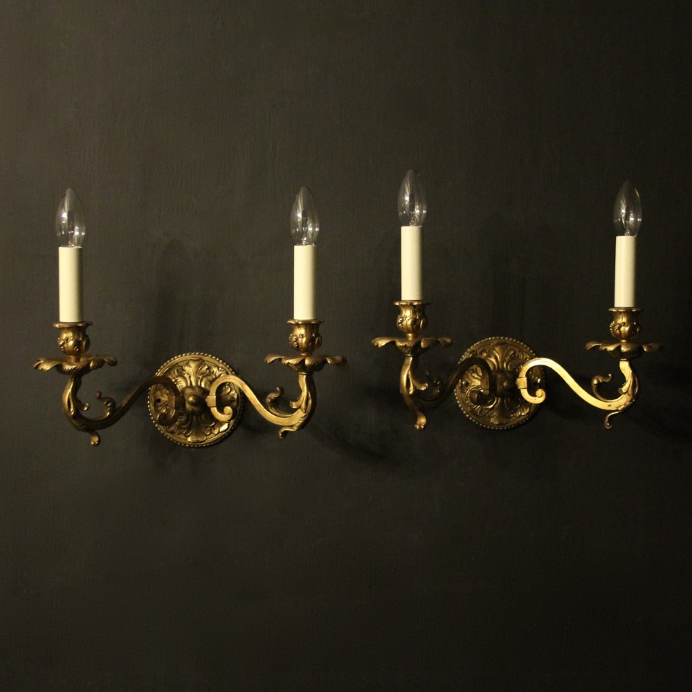English Pair Of Gilded Bronze Antique Wall Lights
