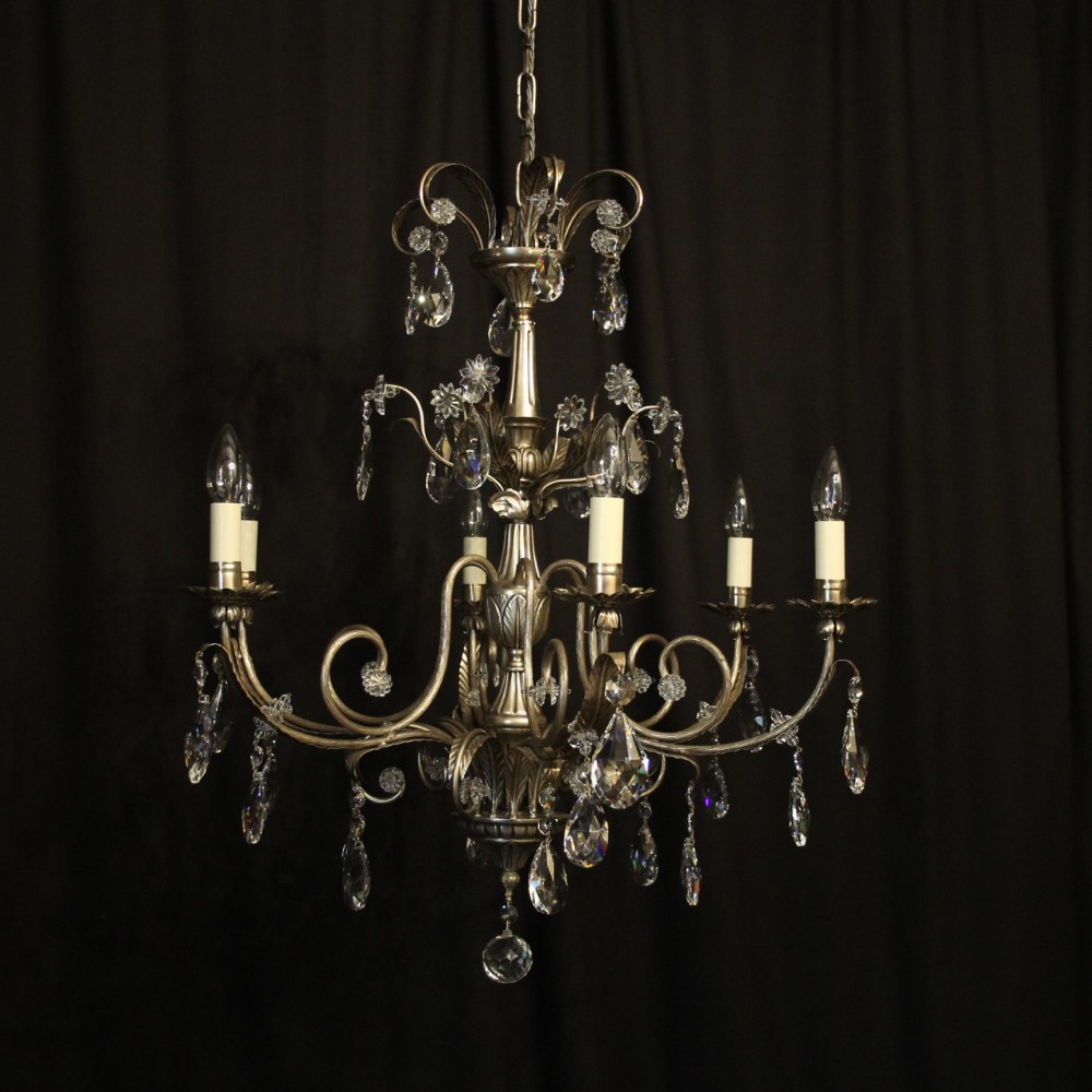 Italian Silver & Crystal Genoa 6 Light Chandelier