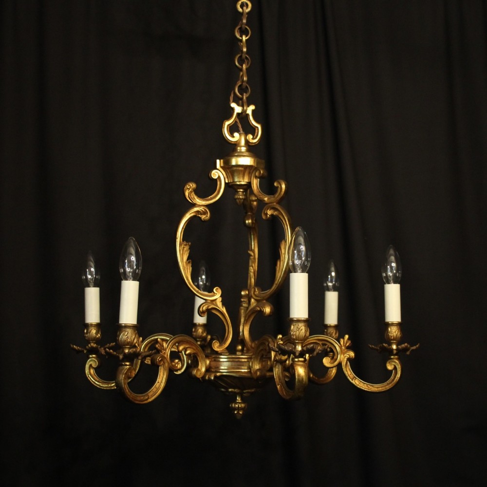 French Gilded Bronze 6 Light Antique Chandelier