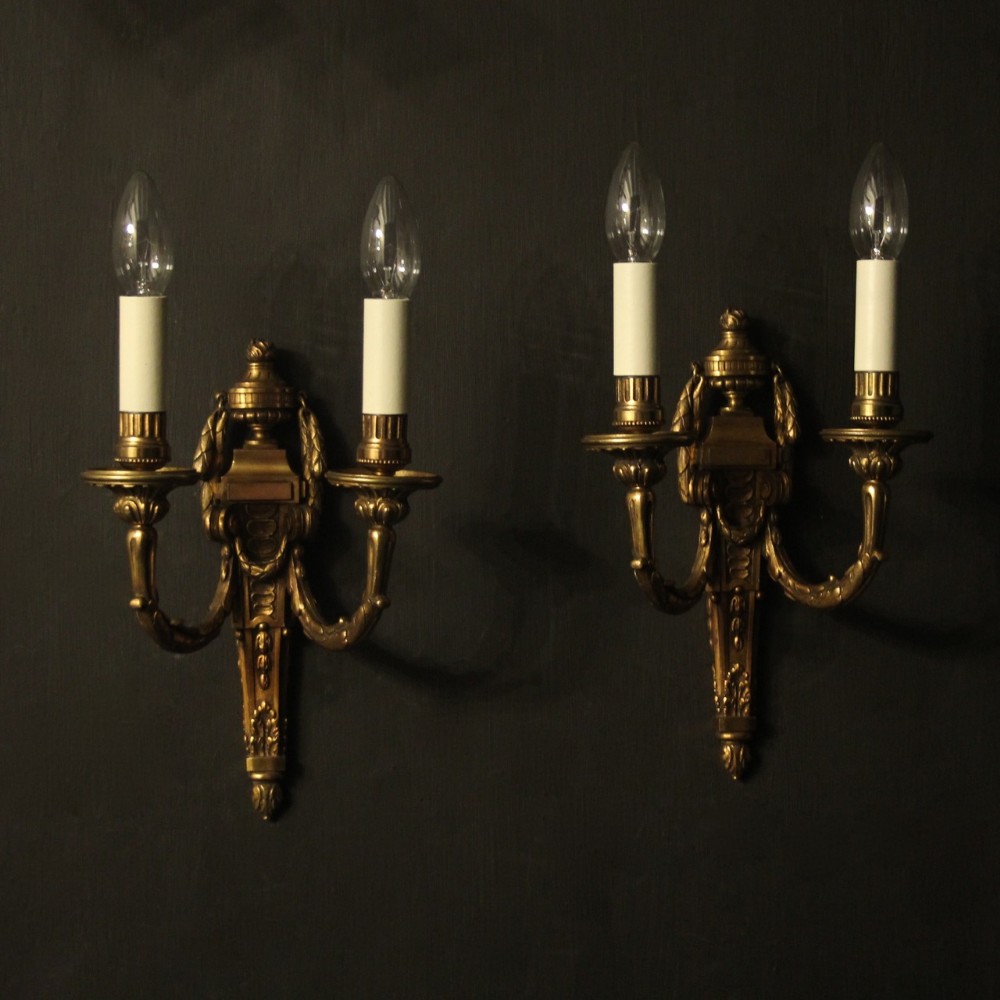 French Pair Of Bronze Antique Wall Lights
