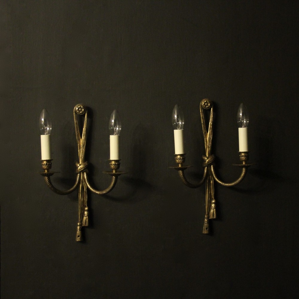 French Pair Of Gilded Rope Wall Lights