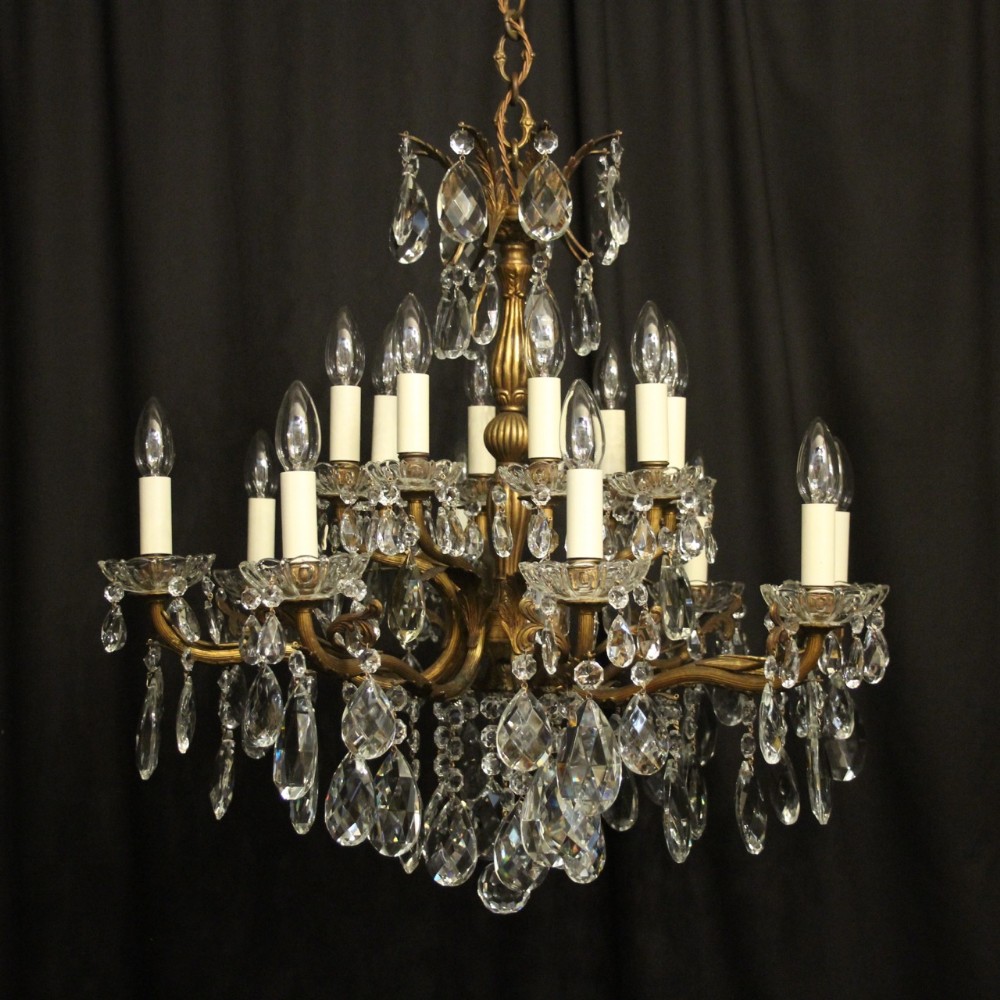 Italian Gilded Bronze & Crystal 16 Light Antique Chandelier
