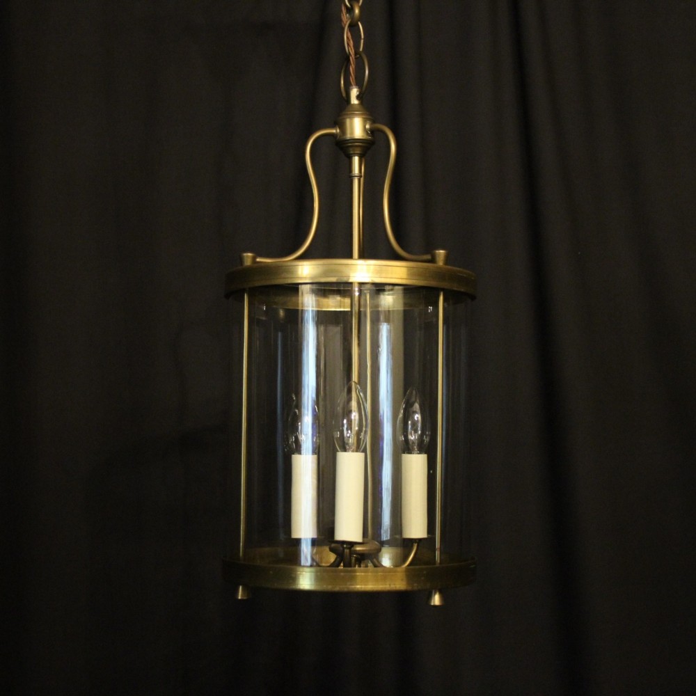 French Brass Triple Light Hall Lantern