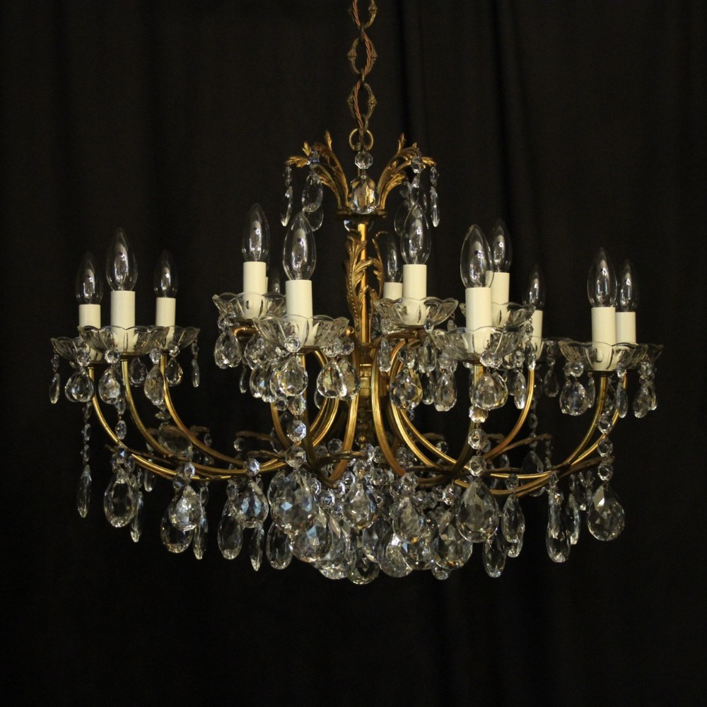 Italian Gilded 15 Light Double Tiered Antique Chandelier