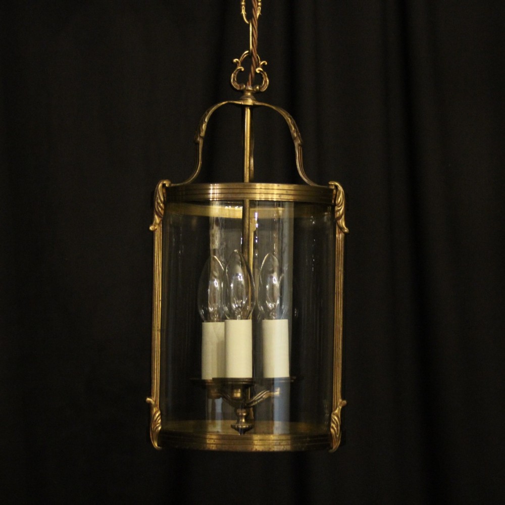 French Gilded Convex Triple Light Antique Hall Lantern