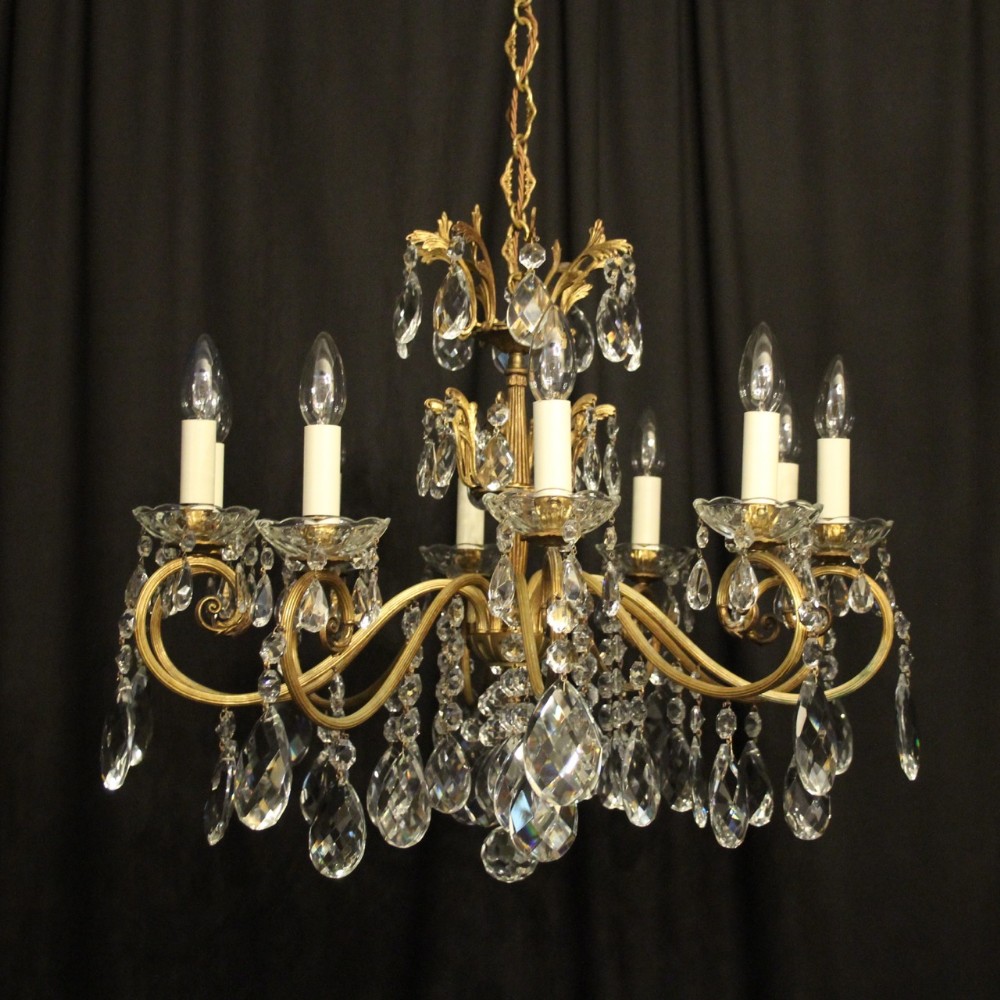Italian Gilded & Crystal 10 Light Antique Chandelier
