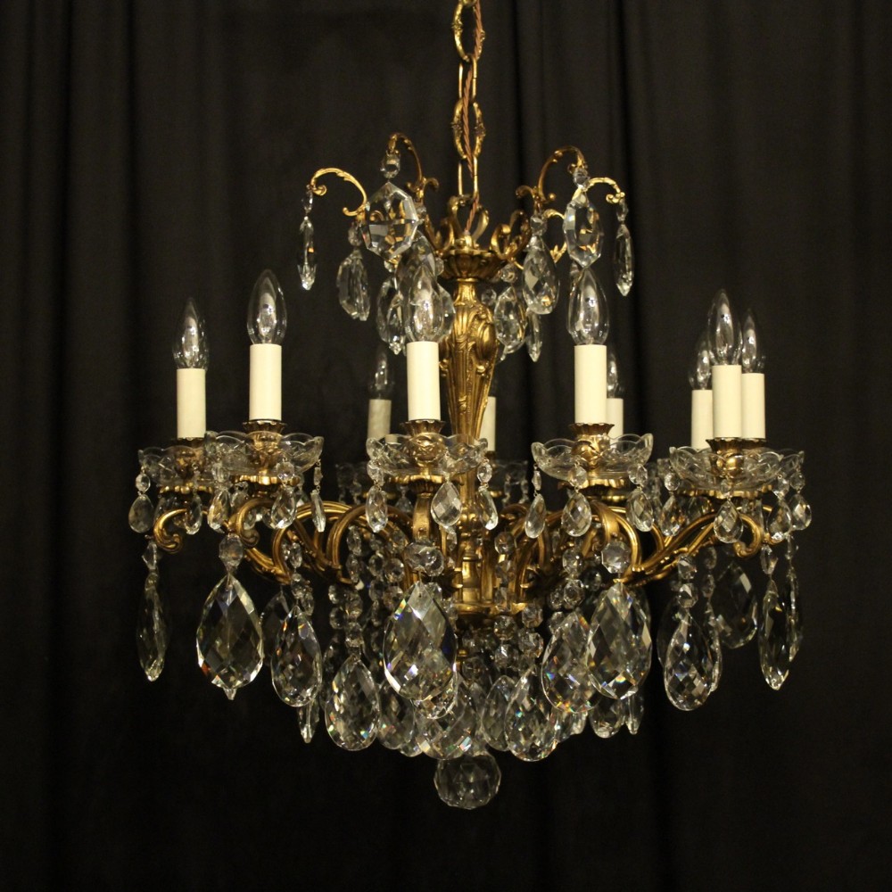 Italian Gilded Bronze & Crystal 12 Light Antique Chandelier