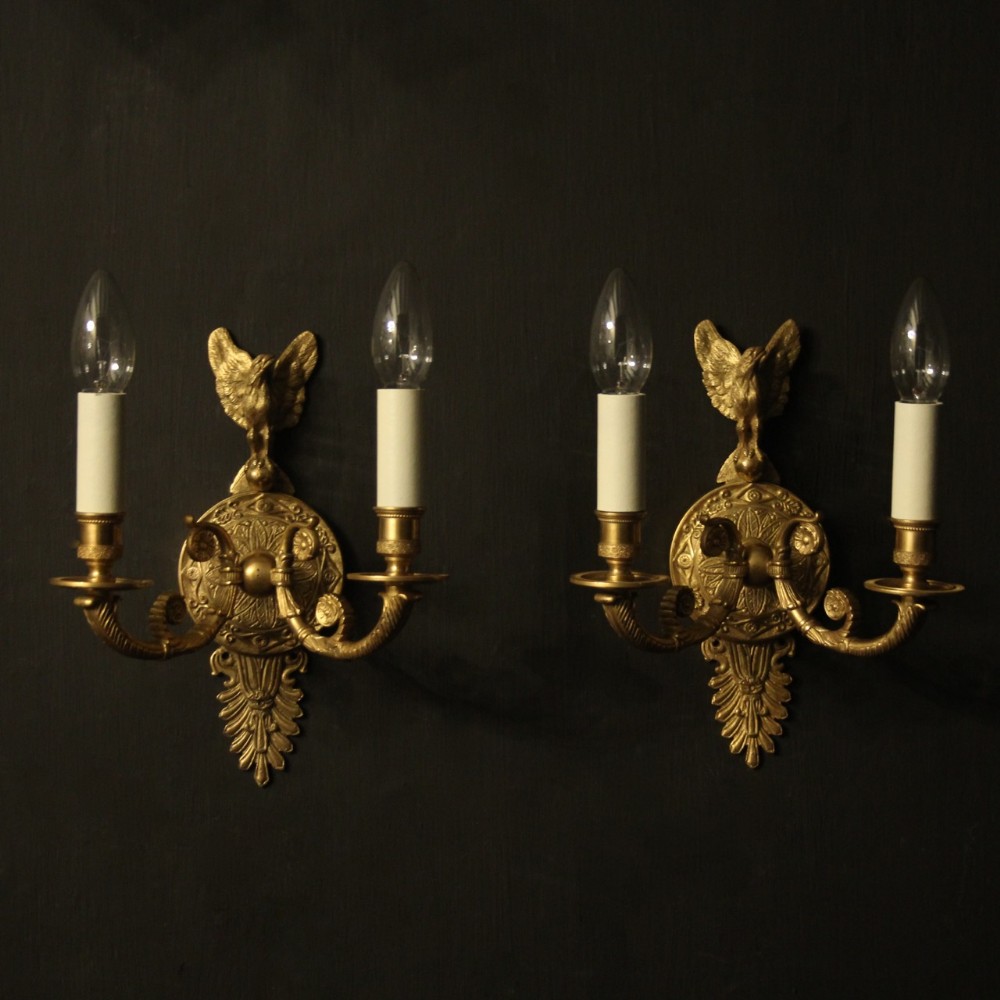 French 19th Century Gilded Bronze Eagle Wall Sconces