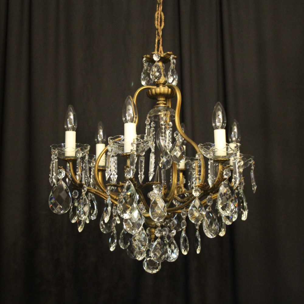 French Gilded & Crystal Birdcage 7 Light Antique Chandelier