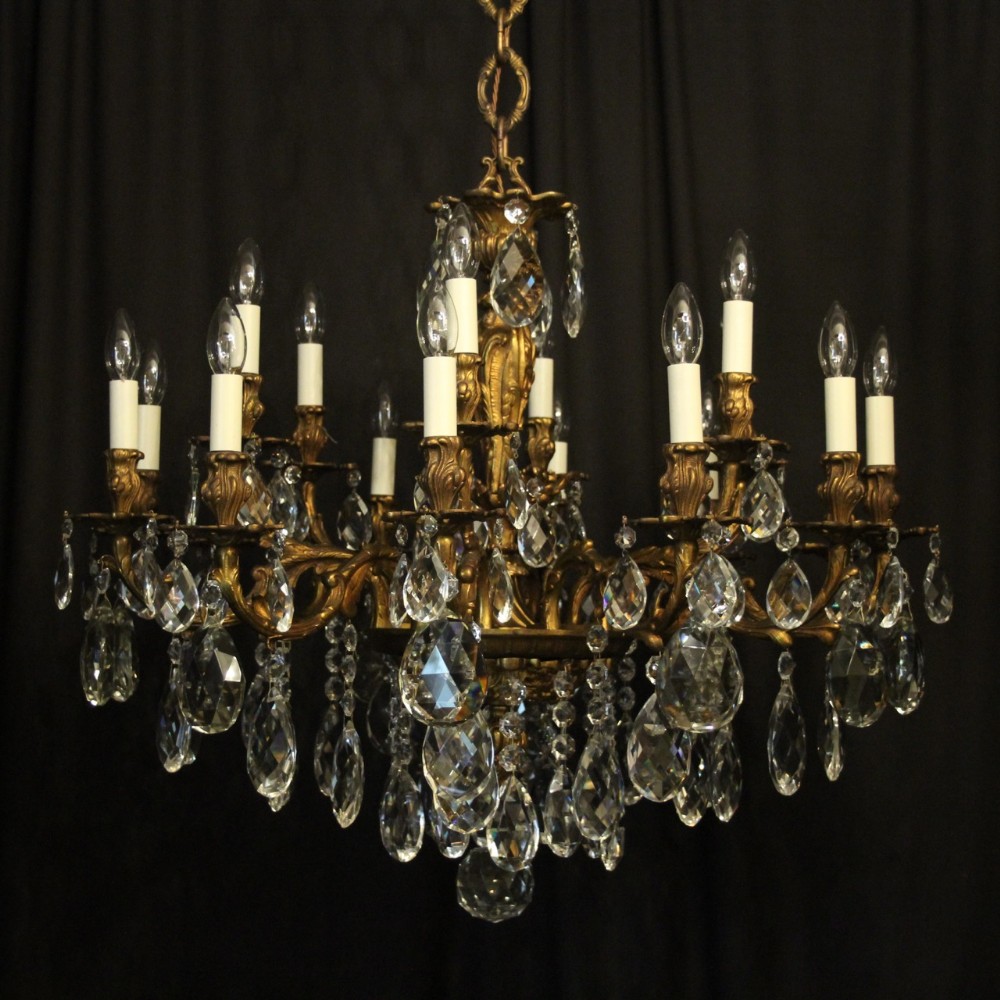 Italian Gilded Bronze 18 Light Double Tiered Antique Chandelier