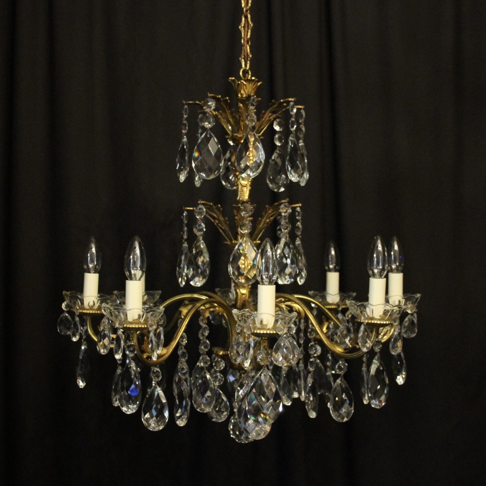 Italian Gilded Bronze & Crystal 8 Light Antique Chandelier