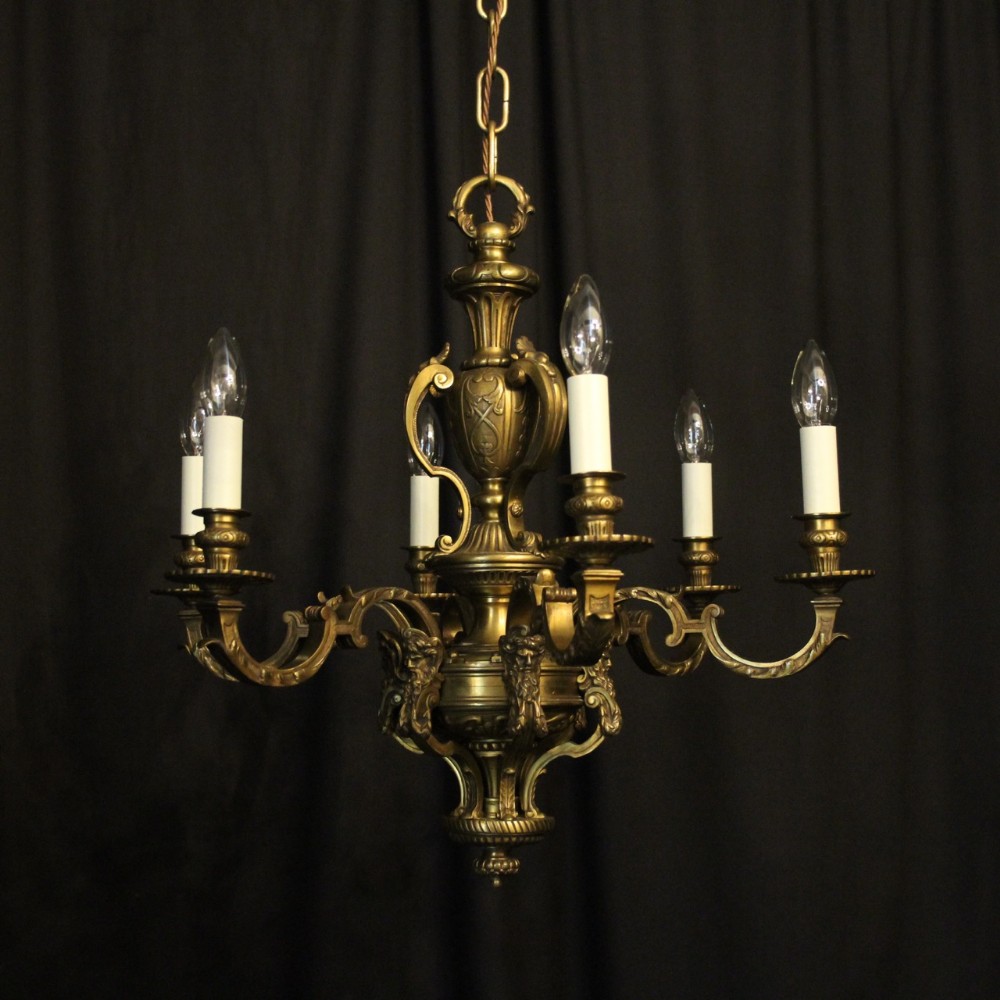French Bronze 6 Light Antique Chandelier