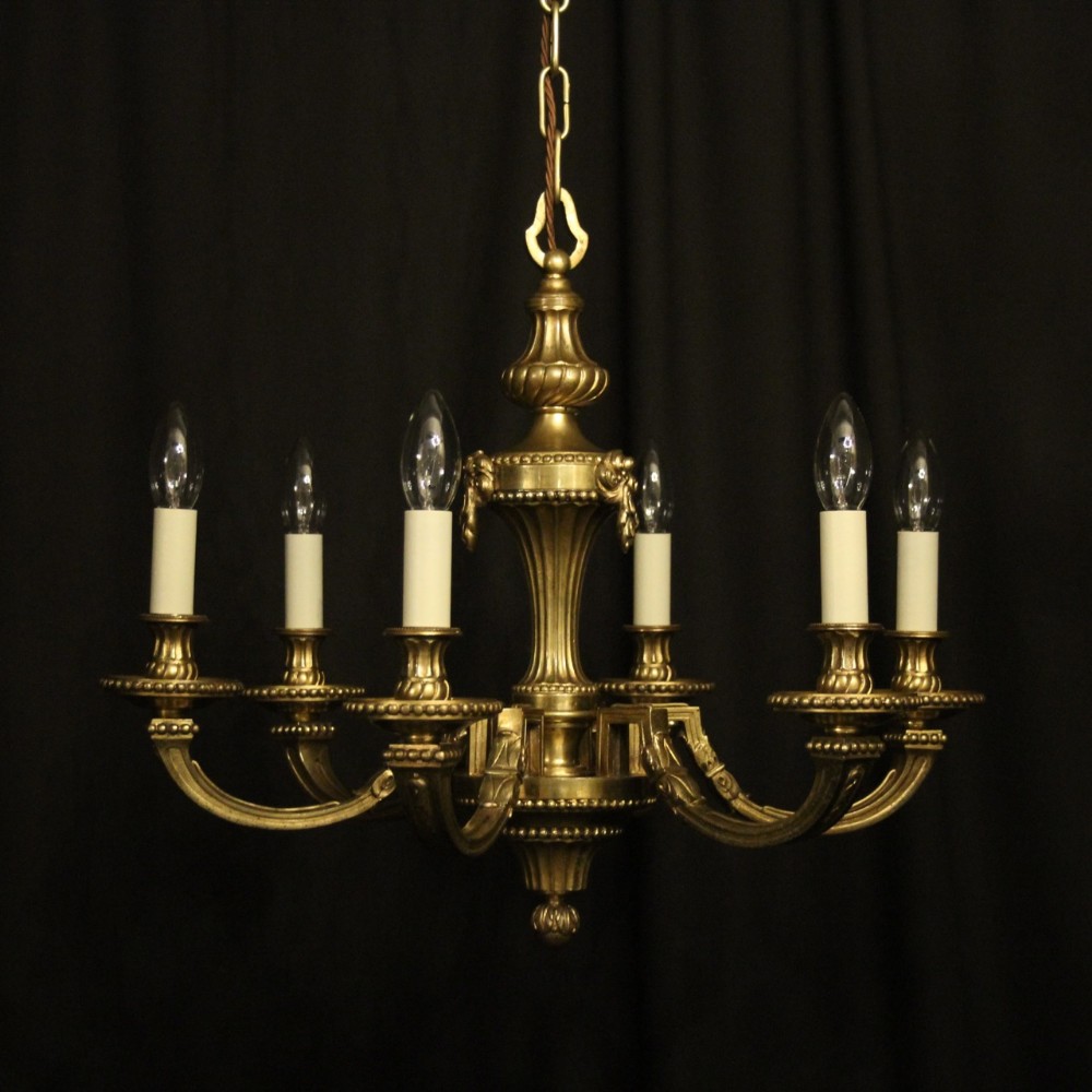 French Gilded Bronze 6 Light Antique Chandelier