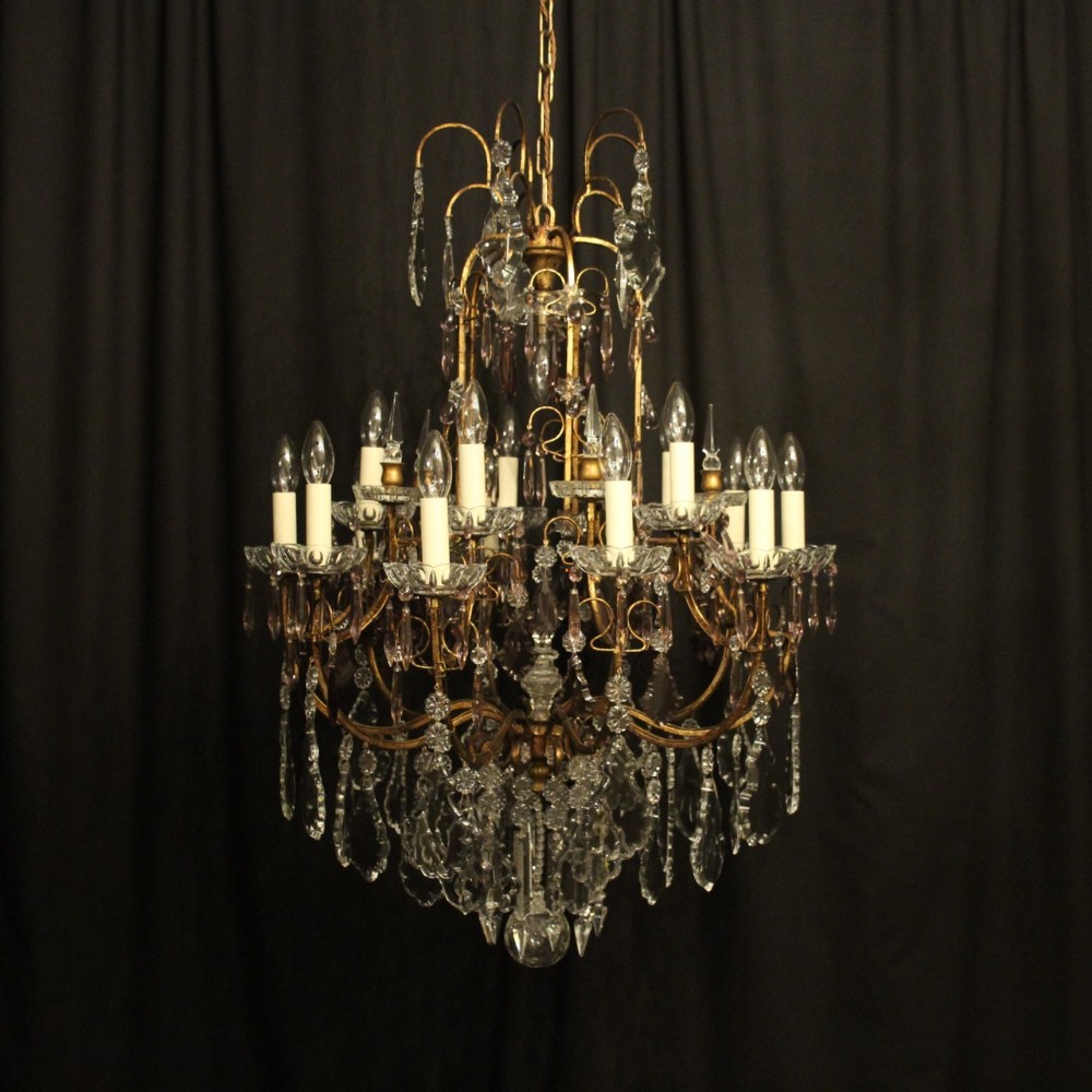 Italian Florentine Crystal 15 Light Chandelier