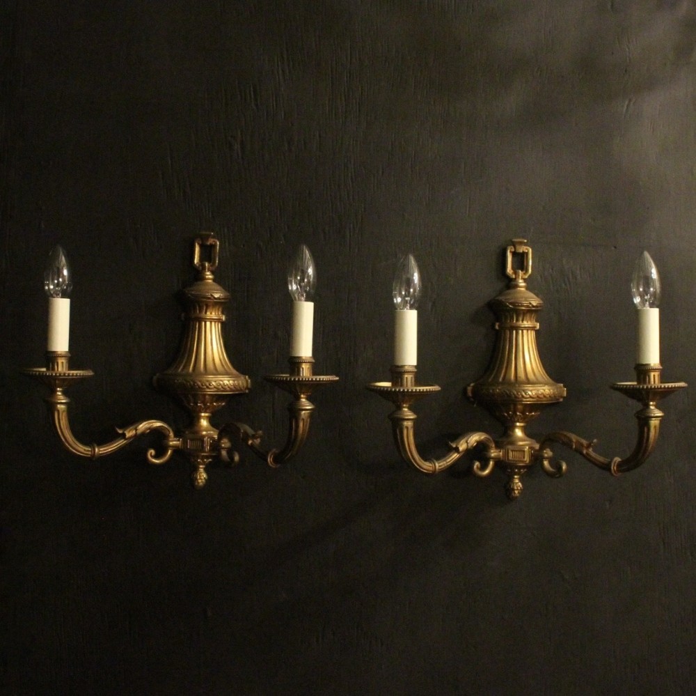 French Pair Of Gilded Bronze Antique Wall Lights