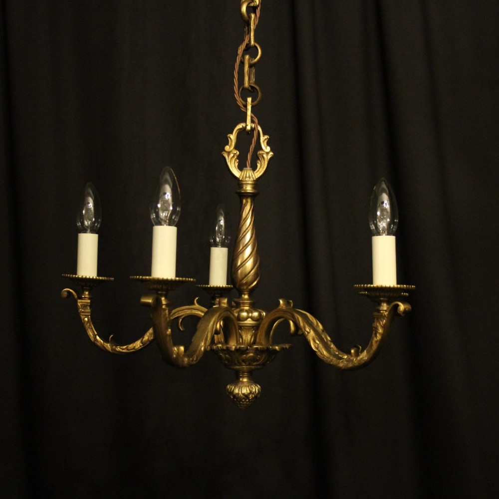French Gilded Bronze 5 Light Antique Chandelier
