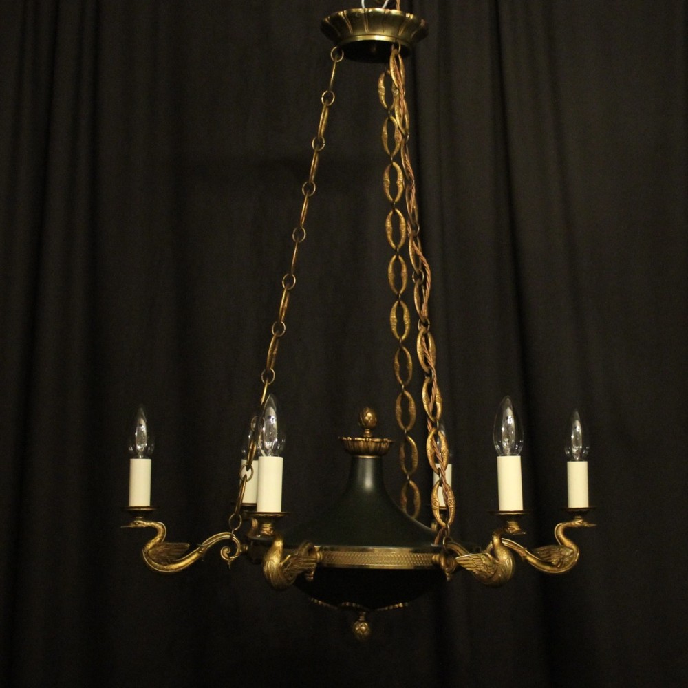 French Empire Gilded 6 Light Antique Chandelier