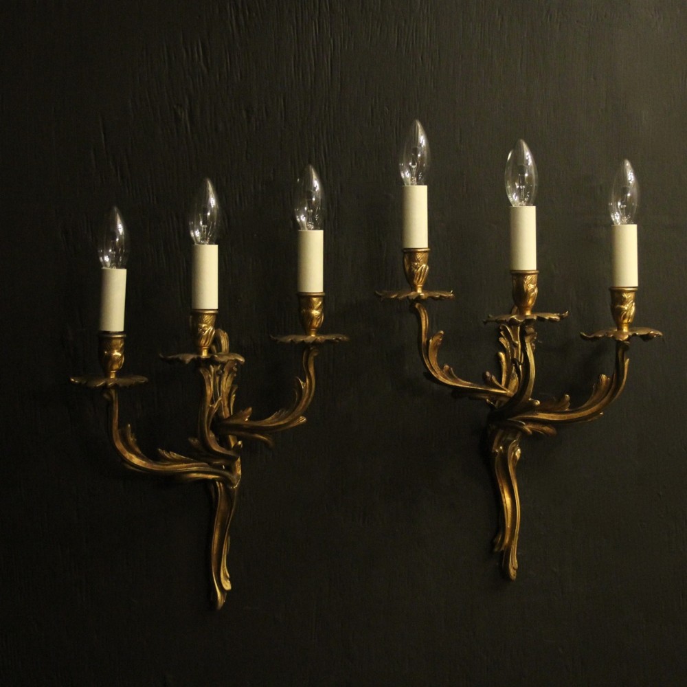 French Pair Of Triple Arm Antique Wall Sconces