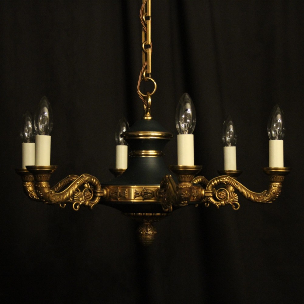 French Empire 6 Light Bronze Chandelier