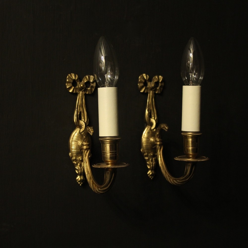 French Pair Of Gilded Empire Antique Wall Lights
