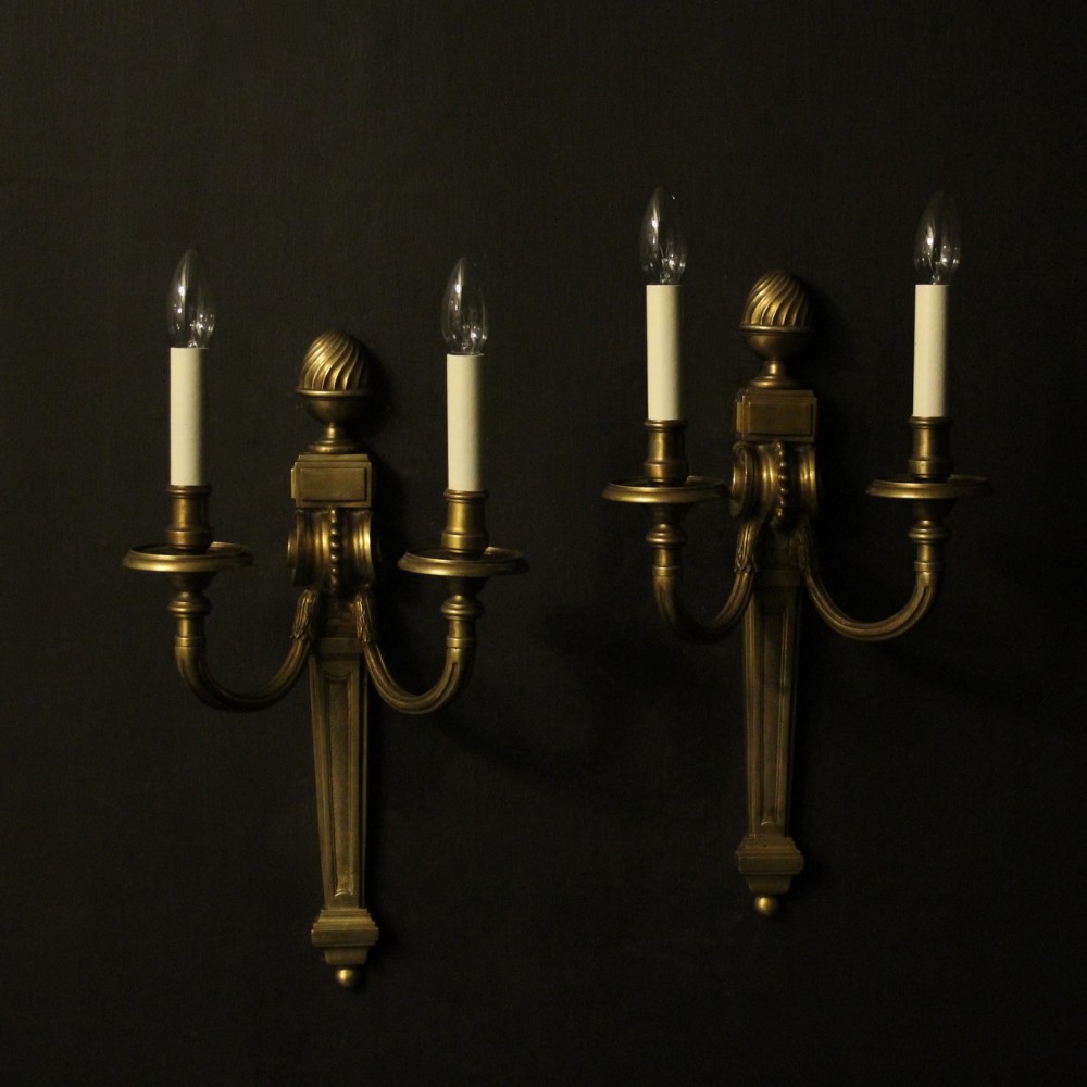 French Large Pair Of Gilded Bronze Wall Lights