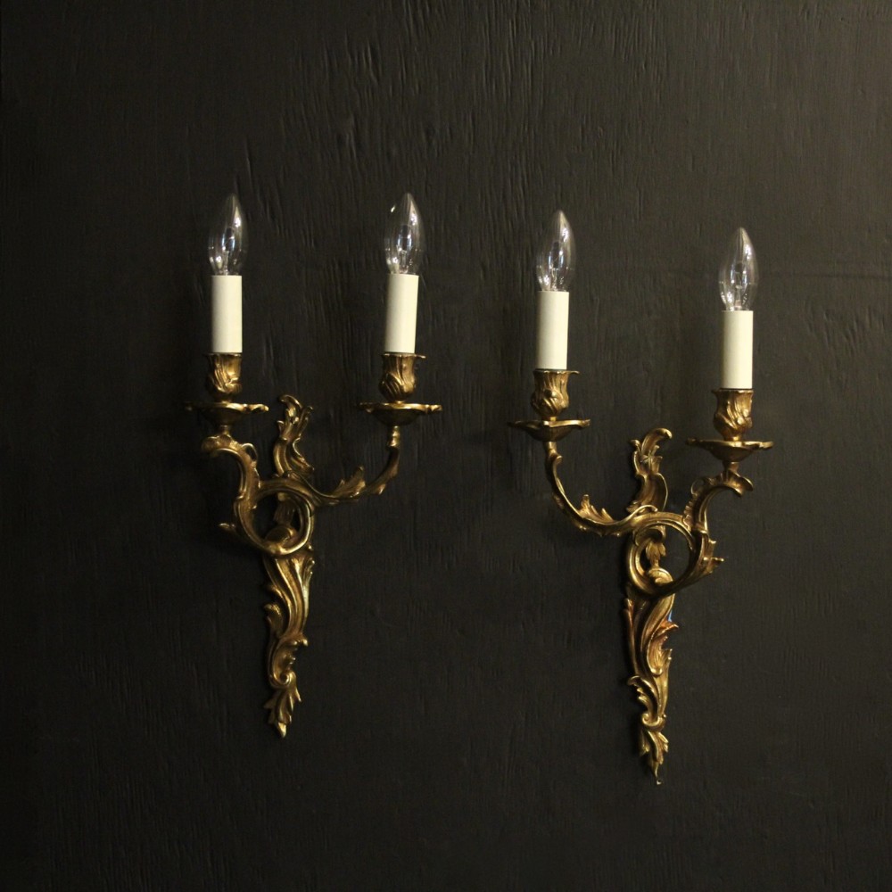 French Pair Of Gilded Twin Arm Wall Lights