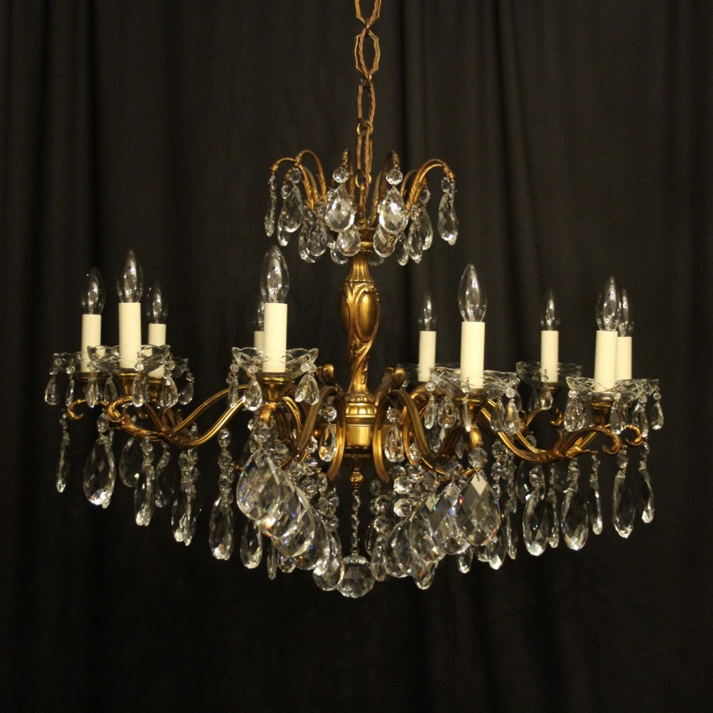 Italian Gilded Bronze & Crystal 10 Light Antique Chandelier
