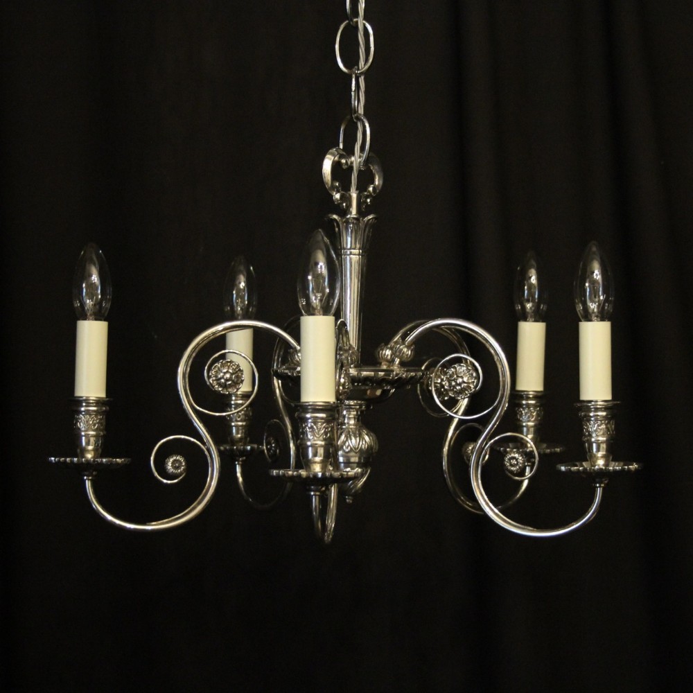 English Silver Gilded 5 Light Chandelier