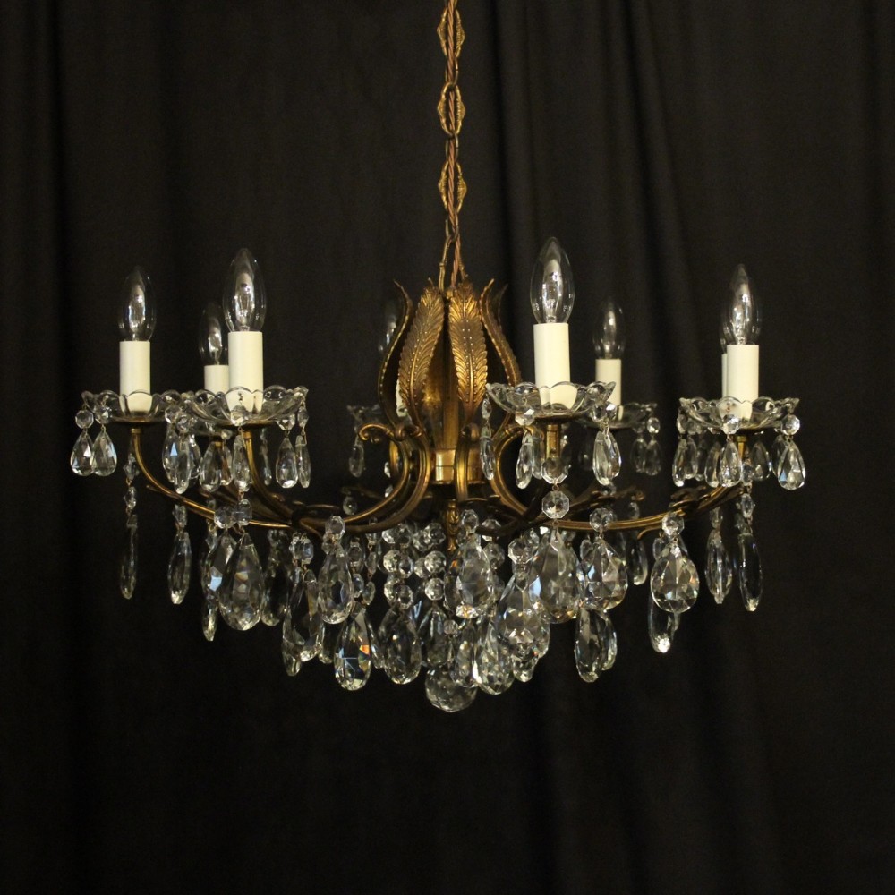 Italian Gilded & Crystal 8 Light Antique Chandelier