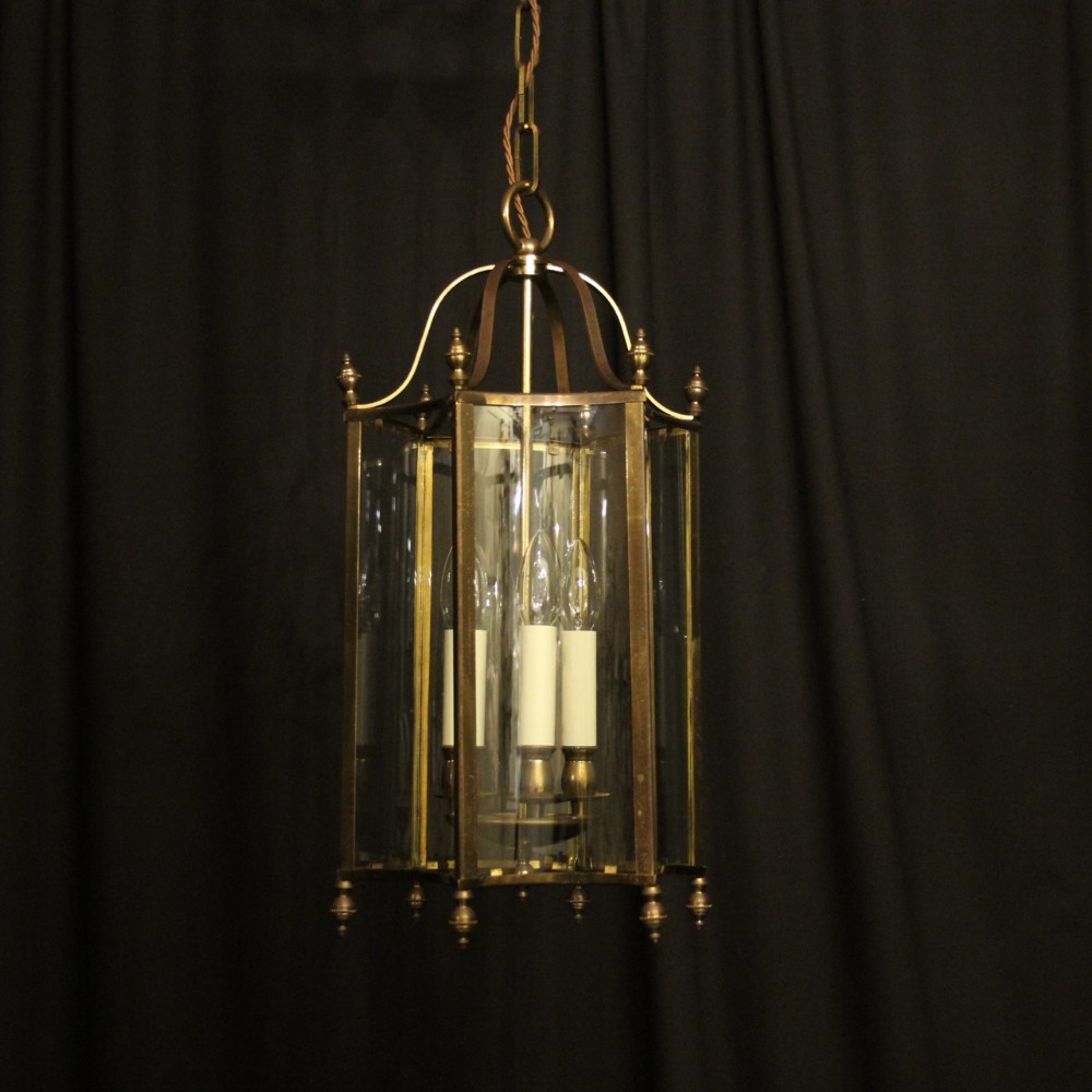 English Brass Triple Light Hexagonal Hall Lantern