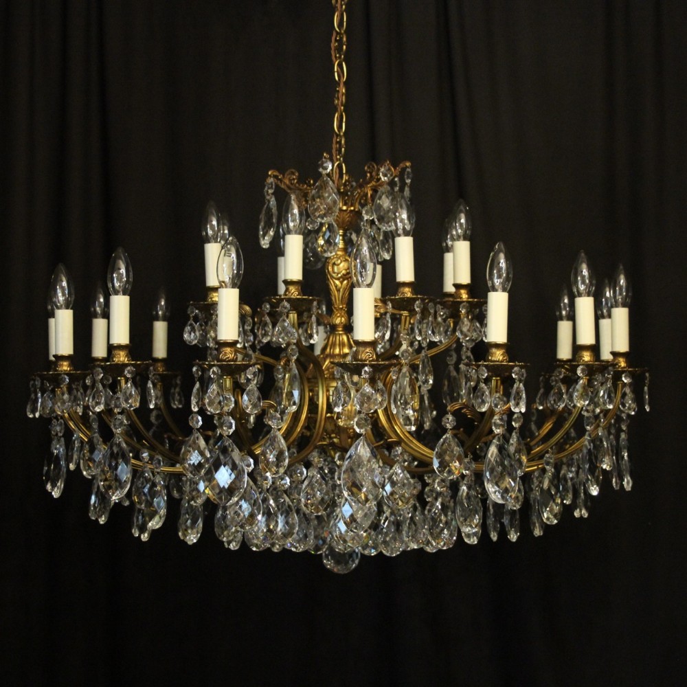 Italian Gilded & Crystal 24 Light Double Tiered Antique Chandelier