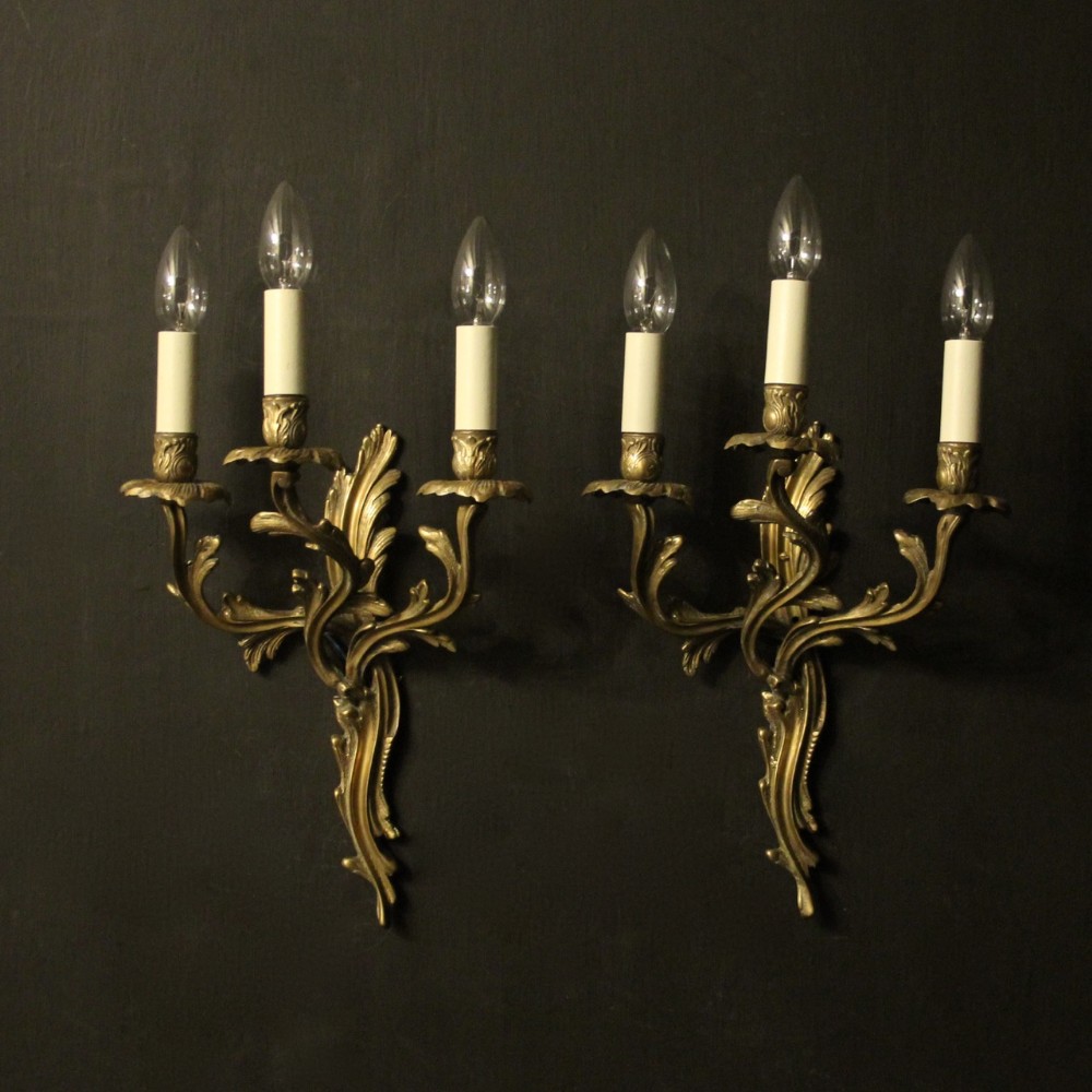 French Pair Of Triple Arm Antique Wall Lights