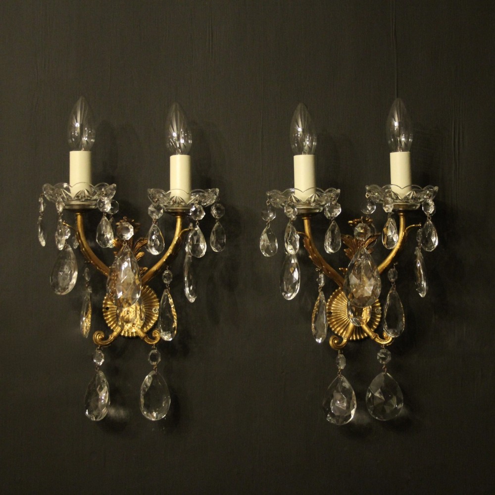 French Pair Of Gilded Twin Arm Wall Lights