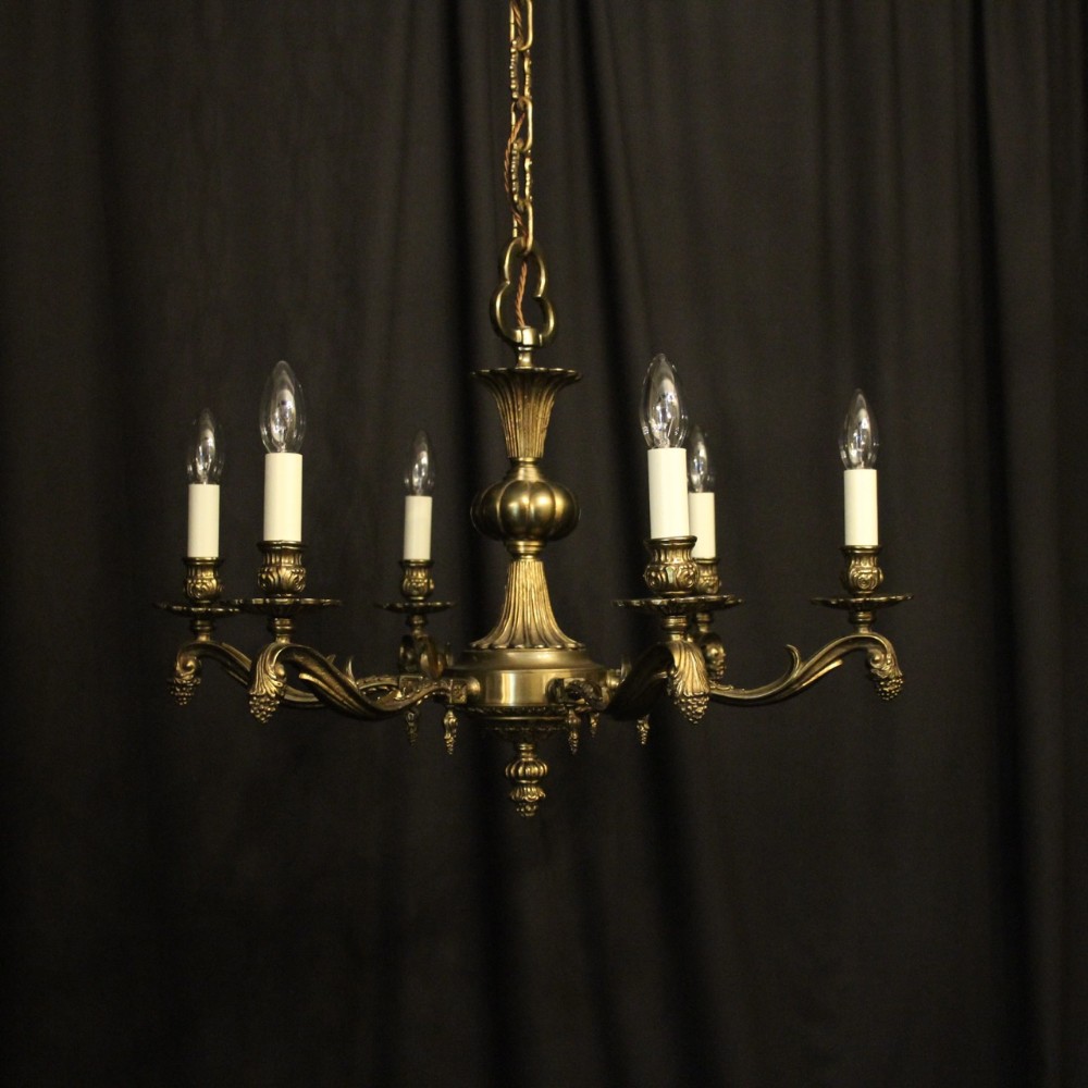 French Gilded Brass 6 Light Chandelier