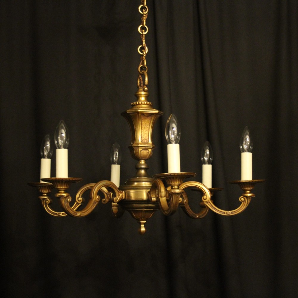 French Gilded Bronze 6 Light Antique Chandelier