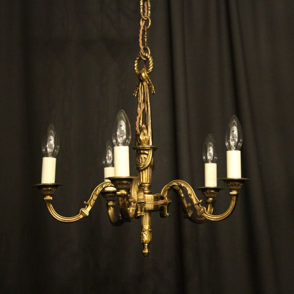 French Gilded 5 Light Antique Chandelier