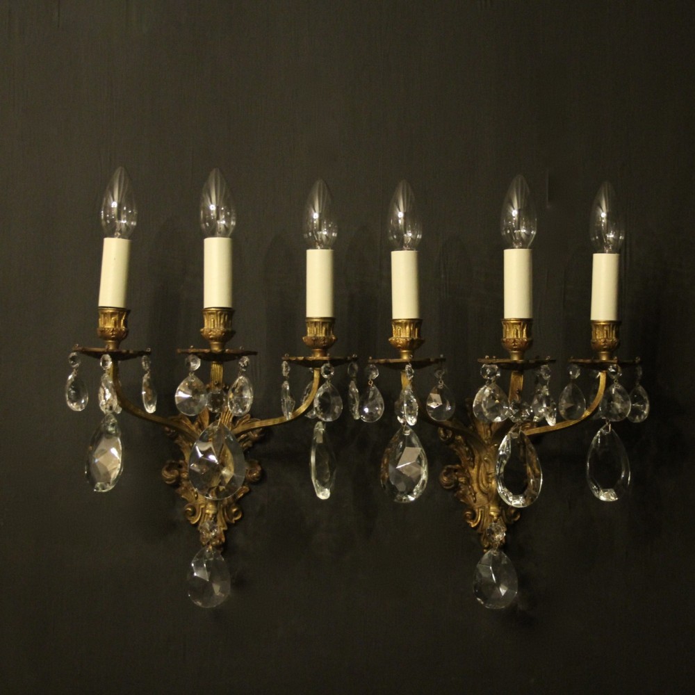 Italian Pair Of Gilded Bronze Antique Wall Lights