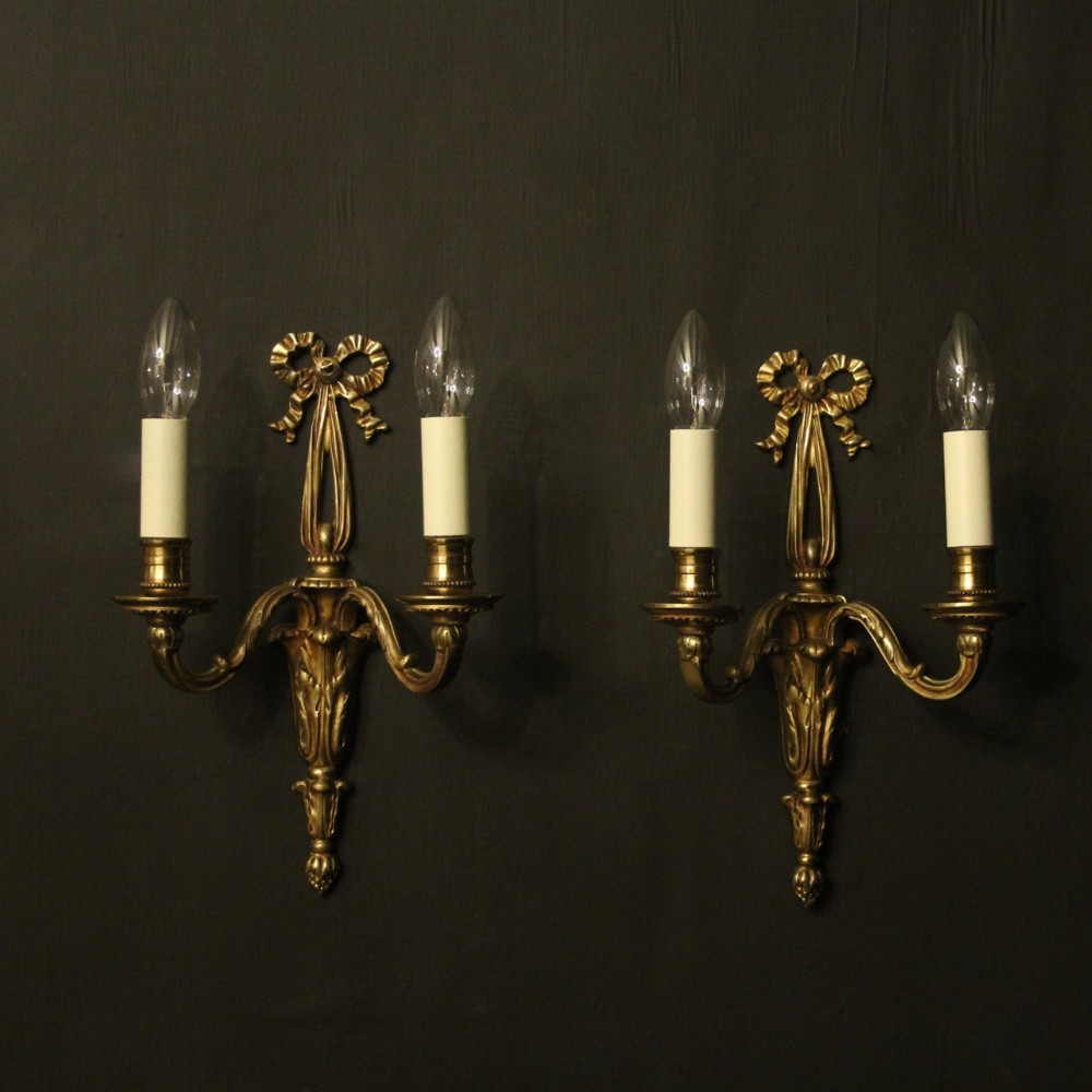 French Pair Of Gilded Bronze Ribbon Antique Wall Lights
