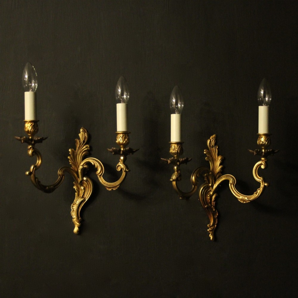 French Pair Of Gilded Twin Arm Antique Wall Lights