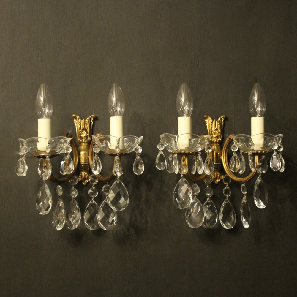 Italian Pair Of Gilded Twin Arm Wall Lights